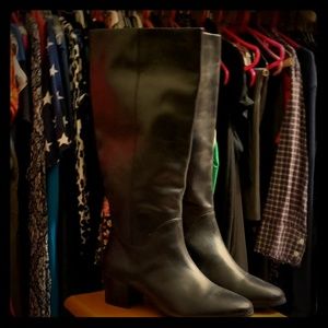 Tall black leather boots